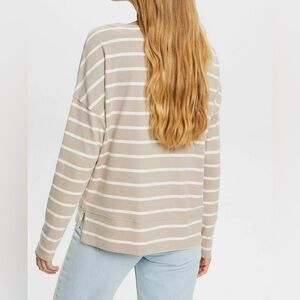 ESPRIT long sleeve striped tshirt - split sides taupe/white size XS